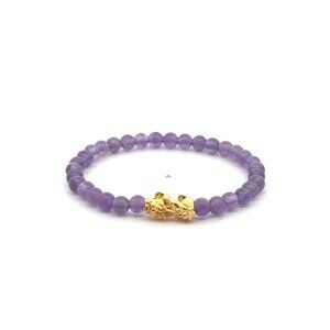 18K Gold Pixiu Piyao Bracelet Gemstone Mini Beads Amethyst 4mm February Birthsto